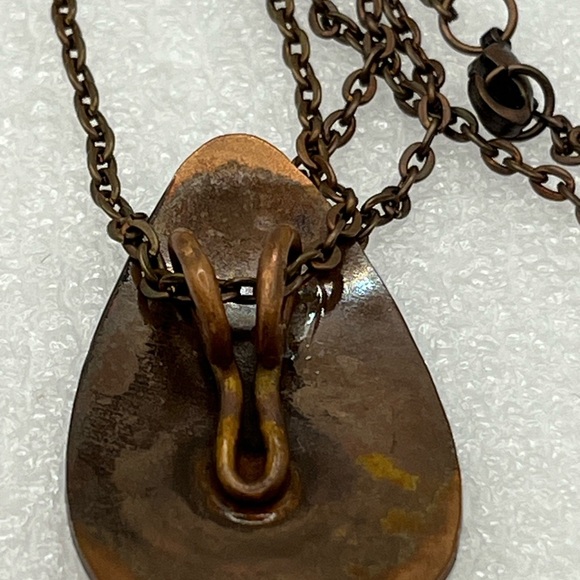 Copper Painted  Teardrop Pendant Necklace Artisan Made One of a kind Colorful - Picture 11 of 15